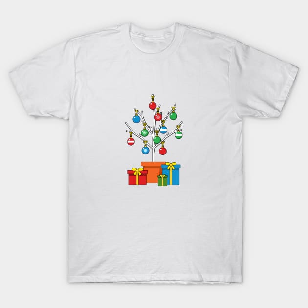 Minimal Christmas Tree with Presents T-Shirt by BirdAtWork
